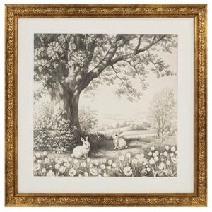 Bunnies in Nature Framed Easter Artwork, Black & White, 12"x12” My Texas House